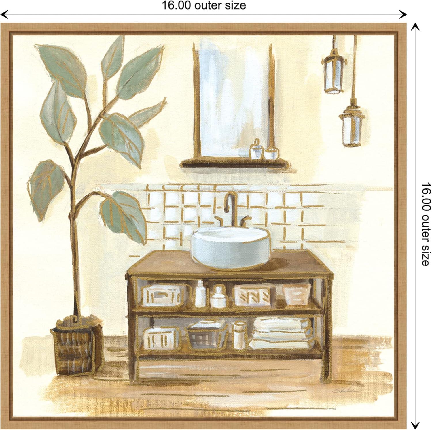 Amanti Art Sage Bathroom II by Silvia Vassileva Canvas Wall Art Print Framed 16 x 16-in.