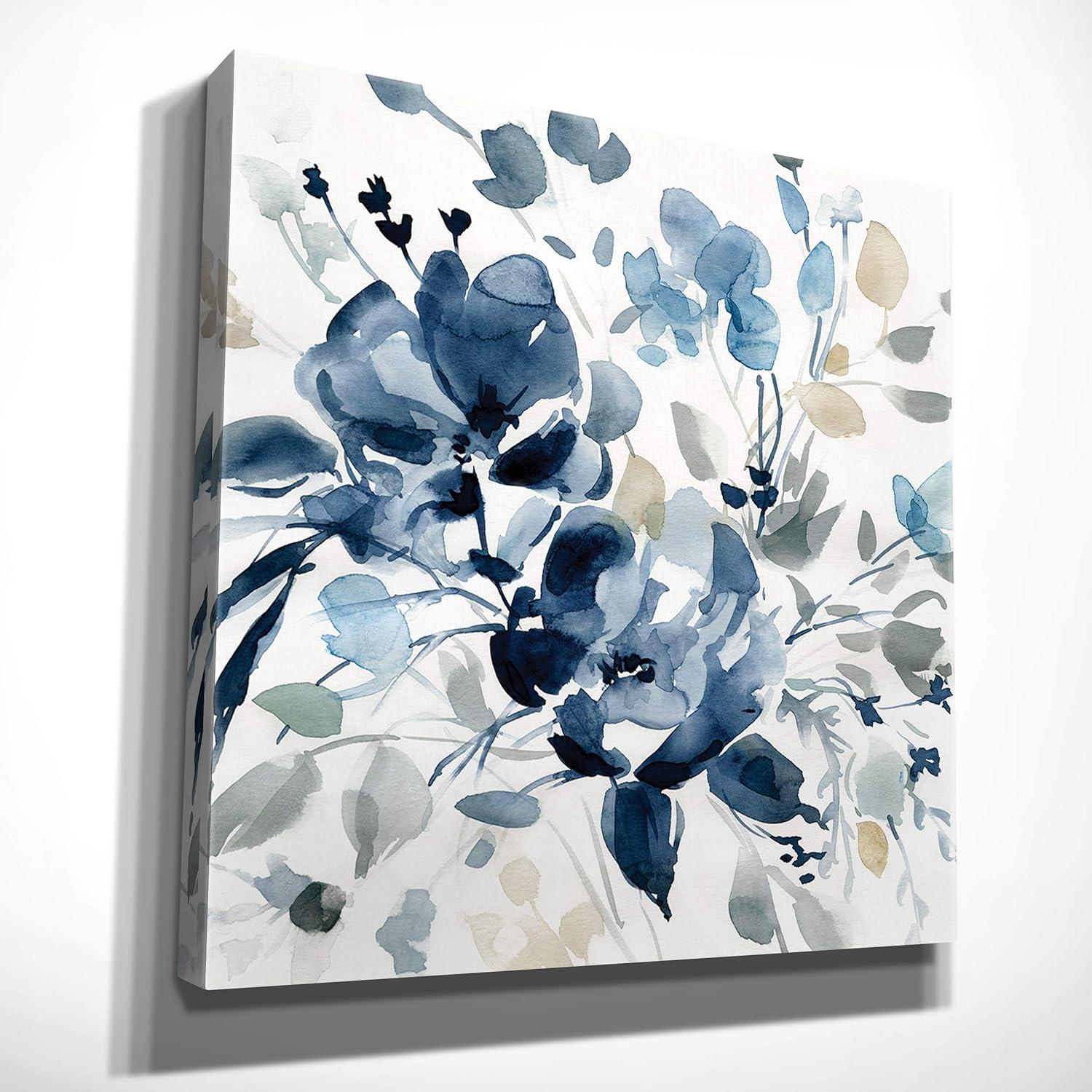 Indigo Floral Watercolor Canvas Wall Art, 32x32