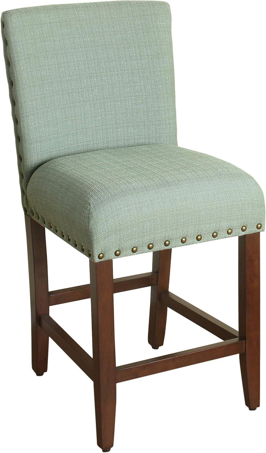 Seafoam Blue 24" Nailhead Trim Backless Wooden Counter Stool