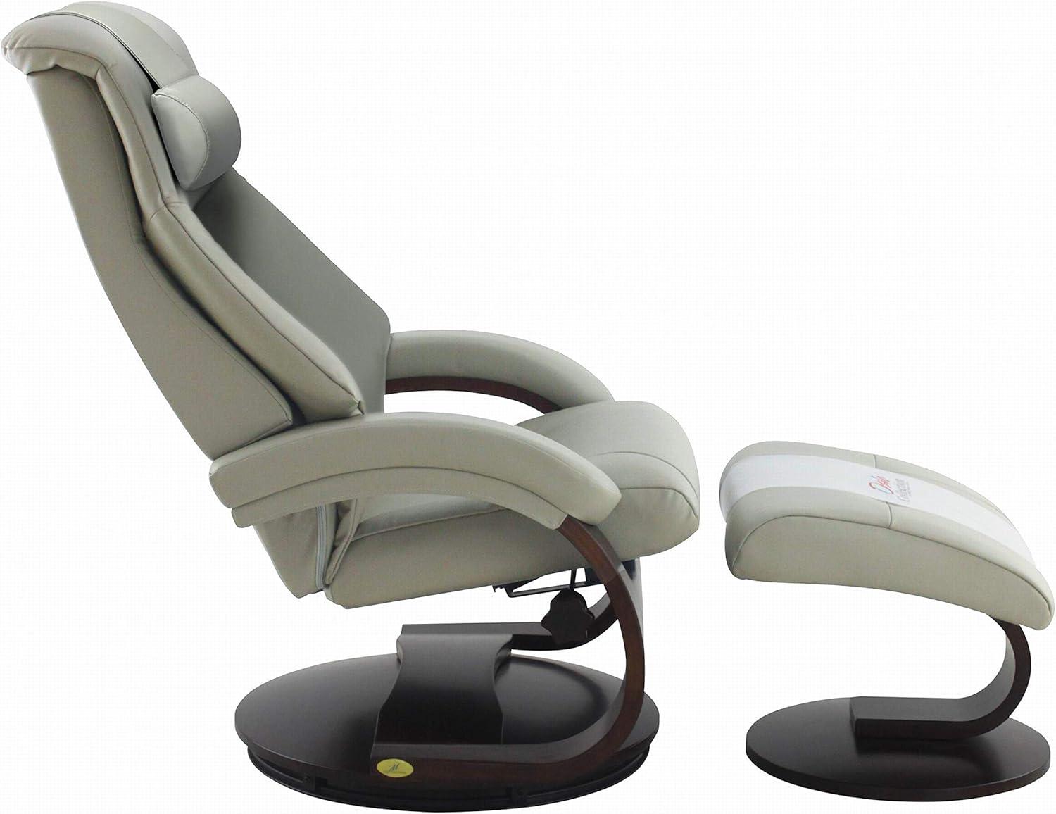 Putty Top Grain Leather Swivel Recliner with Ottoman