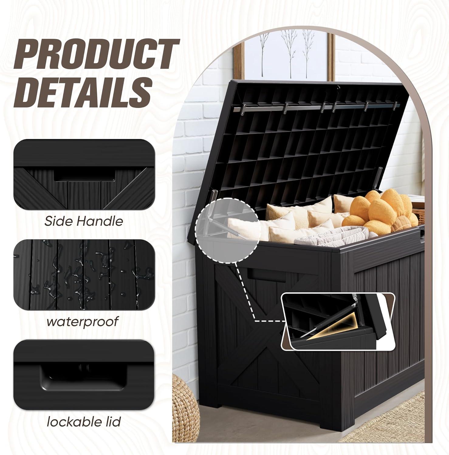 Hokku Designs Waterproof 120 Gallon Large Outdoor Indoor Patio Storage Deck Box , Outside Storage Bin for Cushion Pillows, Towels, Garden Tools