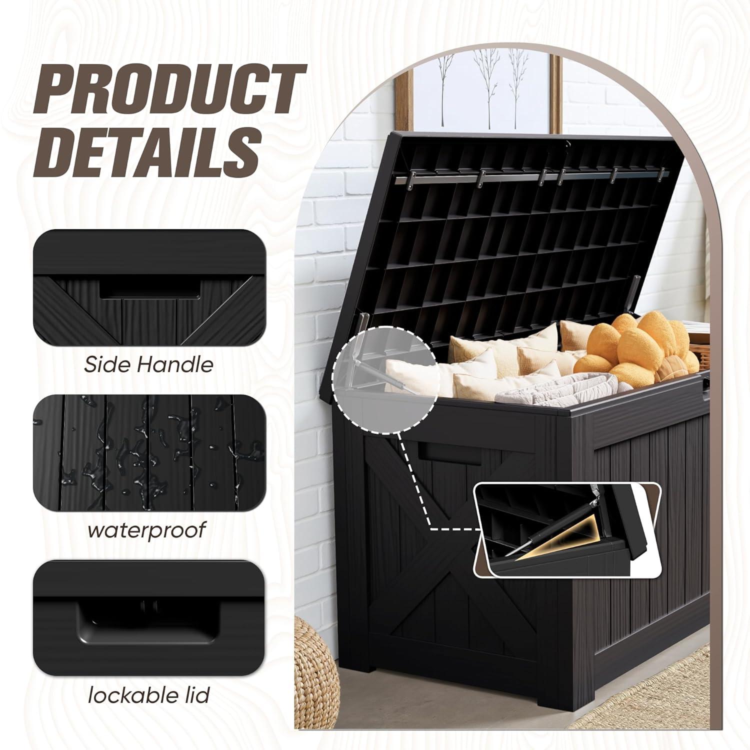 Hokku Designs Waterproof 120 Gallon Large Outdoor Indoor Patio Storage Deck Box , Outside Storage Bin for Cushion Pillows, Towels, Garden Tools