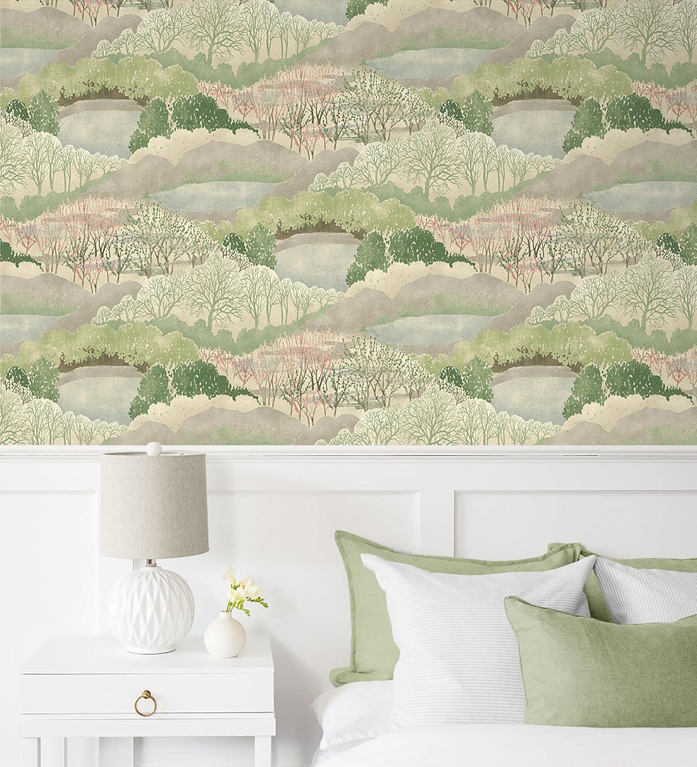 Surface Style - Peel and Stick Wallpaper, Scenic Wallpaper for Bedroom, Powder Room, Kitchen, Self Adhesive, Vinyl, 30.75 Sq Ft Coverage (Gathering Sky Collection, Forest)