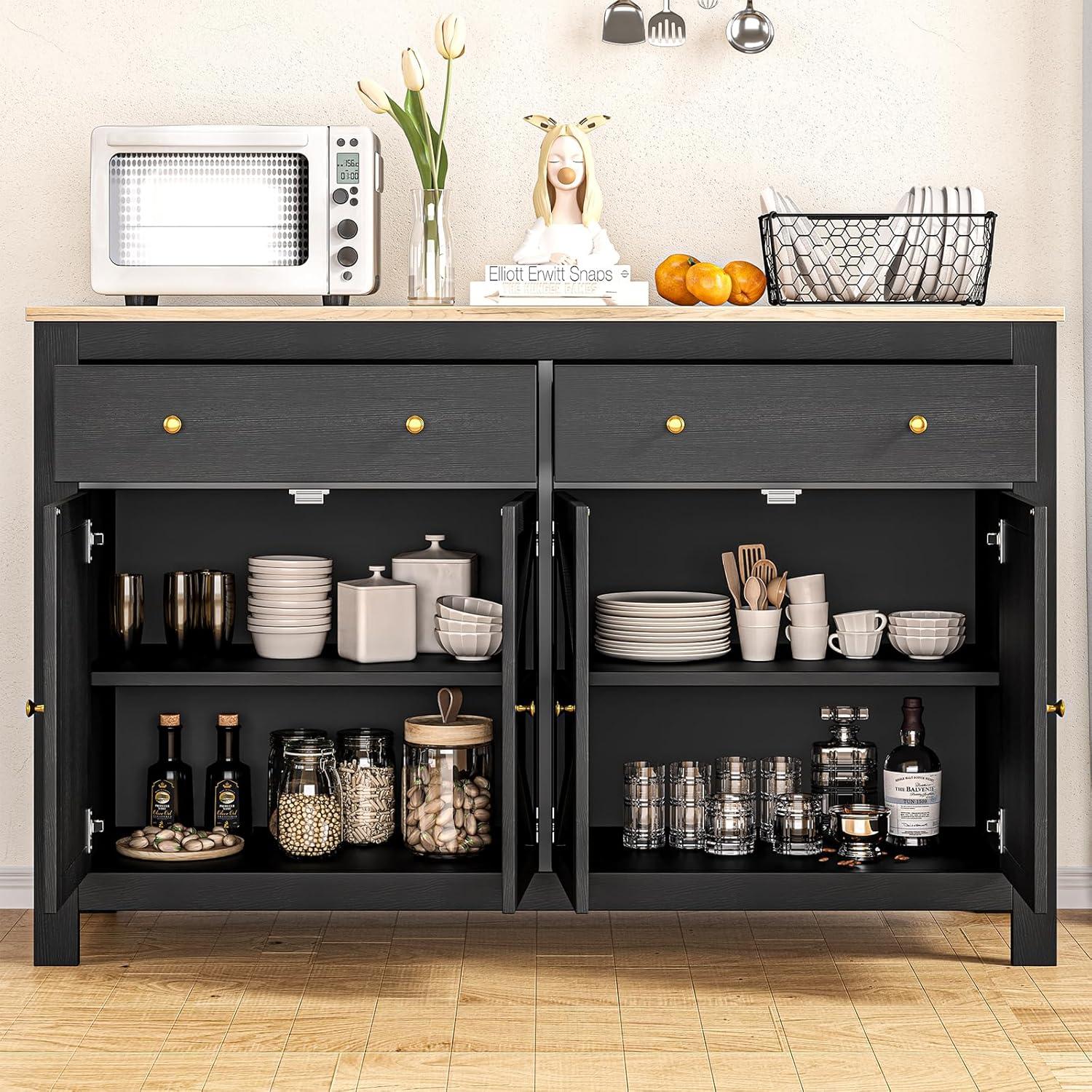 Danolapsi 55" Buffet Sideboard Cabinet with Storage,Double Door Kitchen Cabinet,Modern Farmhouse Coffee Bar Cabinet with Drawers,Wood Buffet Table Dining Room Cabinet for Kitchen,Living Room