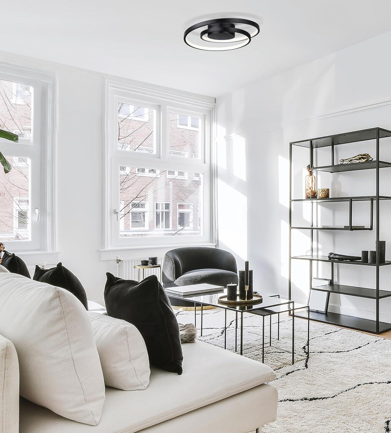 Canarm LIVANA 16-Inch LED Flush Mount, Matte Black, Dimmable, 25W Integrated LED, 1050 Lumens, 3000K, Modern Design