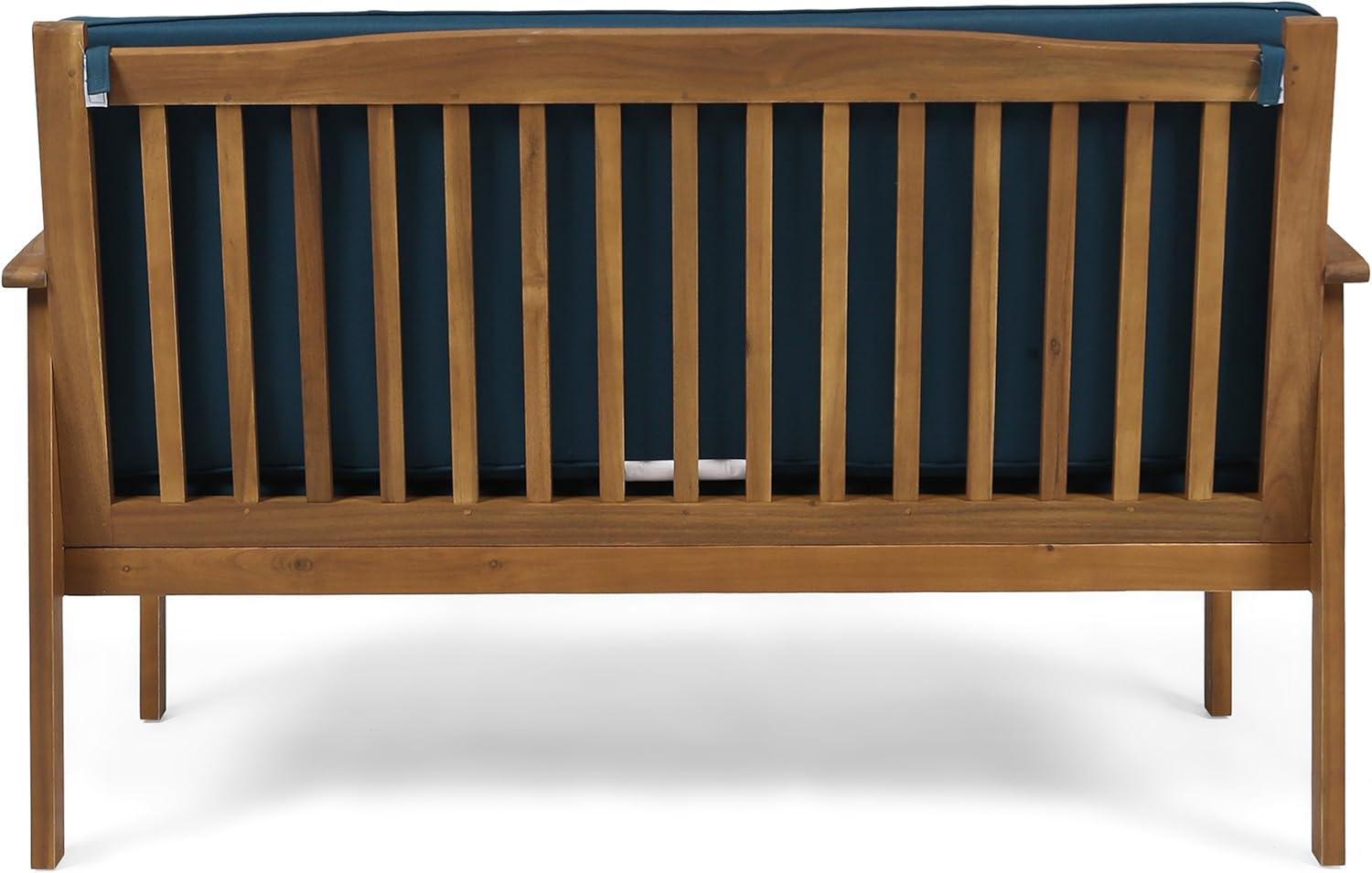 GDF Studio Oliver Outdoor Acacia Wood Loveseat, Brown and Dark Teal