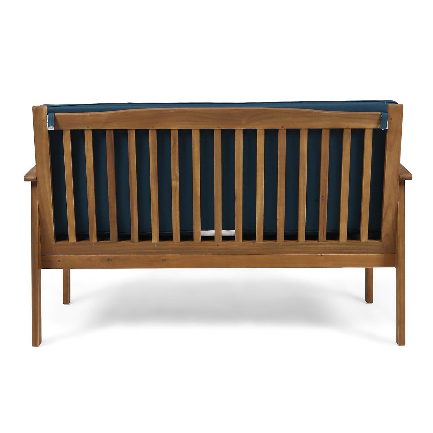 GDF Studio Oliver Outdoor Acacia Wood Loveseat, Brown and Dark Teal