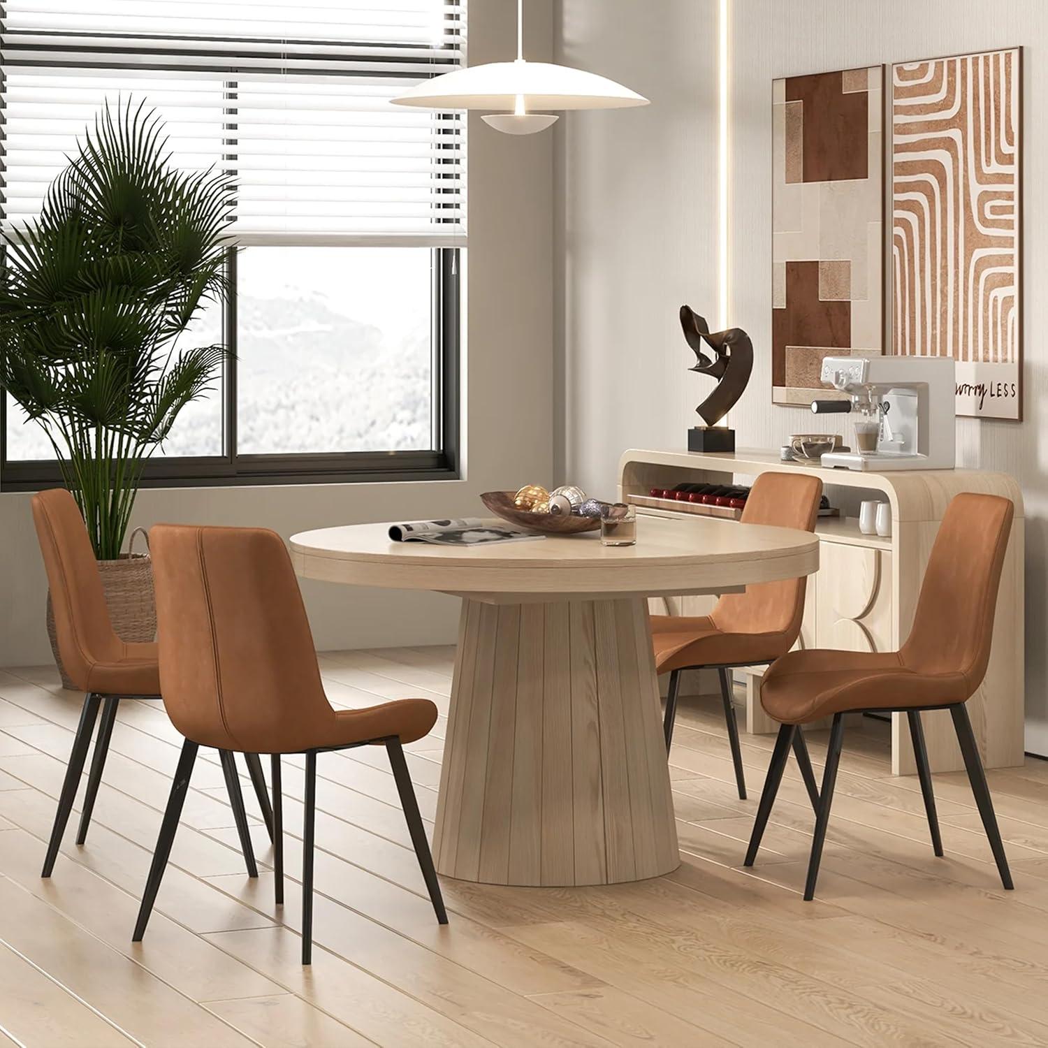 Whitewash Solid Wood Extendable Round Dining Table for 6