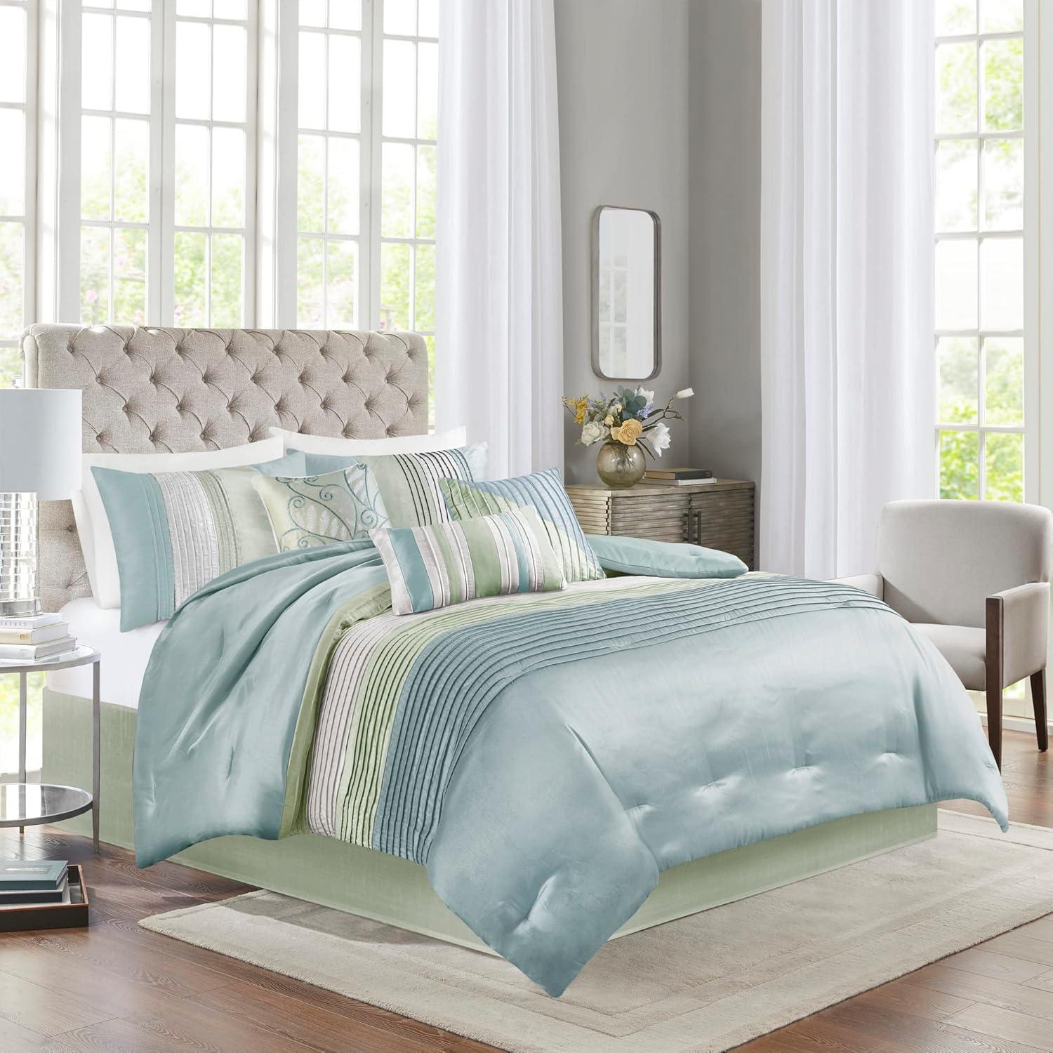 Amherst 7 Piece Striped and Pleated Comforter Set