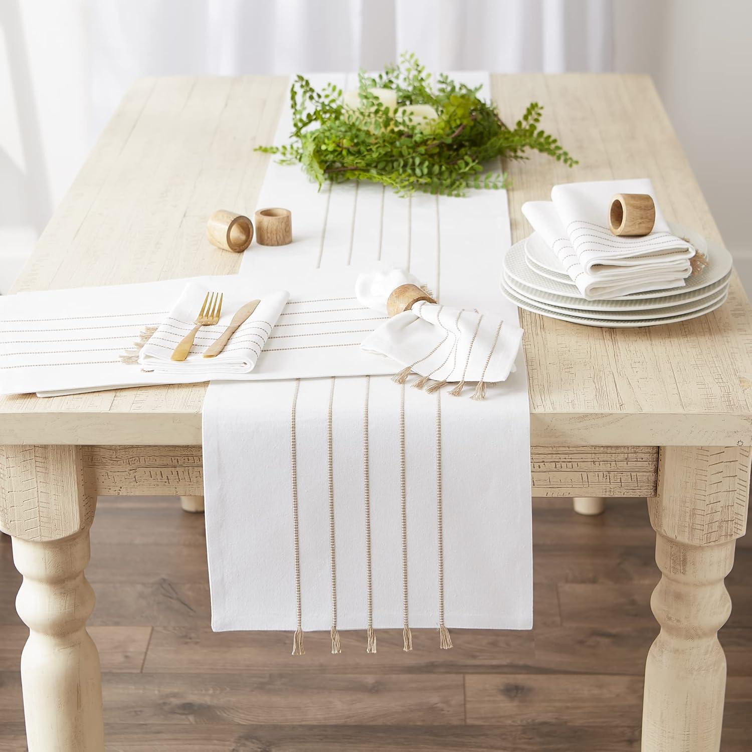 White and Stone Stripe Tassel Placemat (Set of 4)