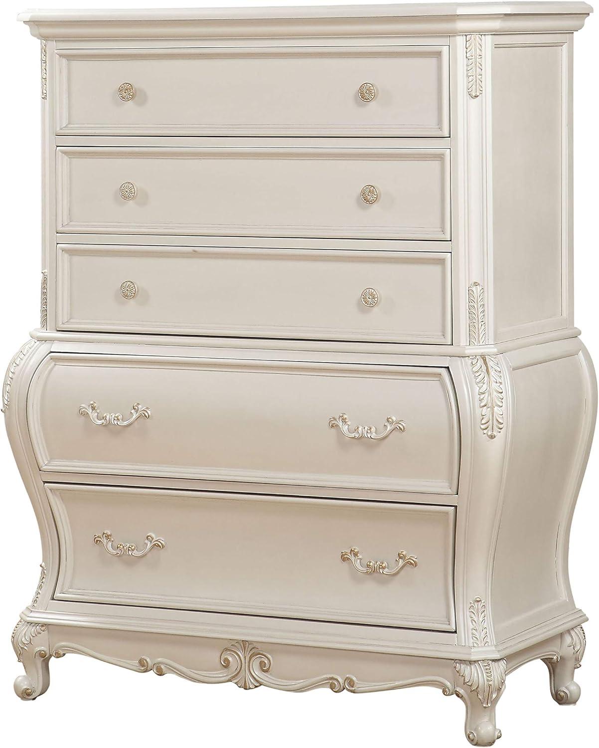 Chantelle Pearl White 65'' Decorative Storage Chest with Felt-Lined Drawers