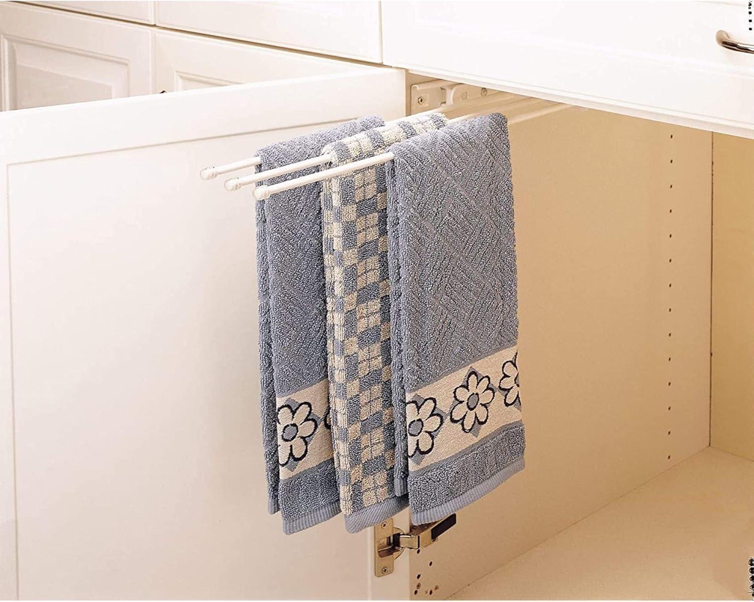 Rev-A-Shelf Pullout Dish Towel Bar Under Kitchen Cabinet 3 Prong, White