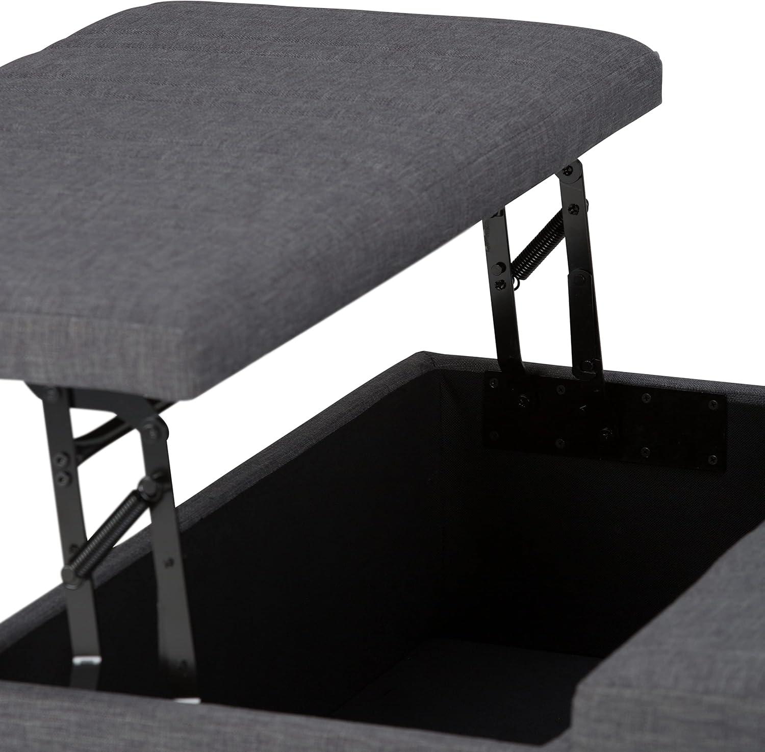 Simpli Home Ellis 36"W Upholstered Square Coffee Table Storage Ottoman with Split Lift Top