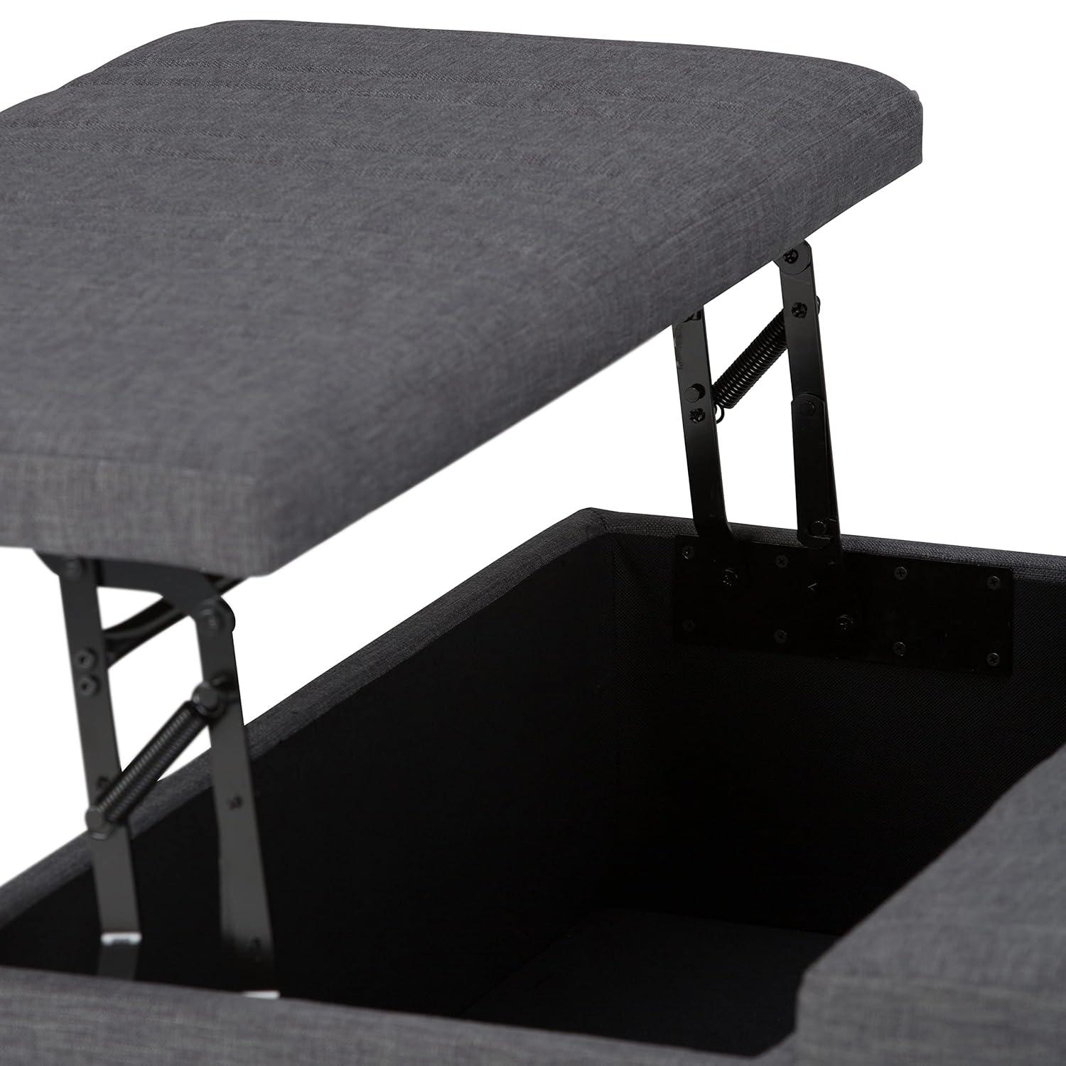 Simpli Home Ellis 36"W Upholstered Square Coffee Table Storage Ottoman with Split Lift Top