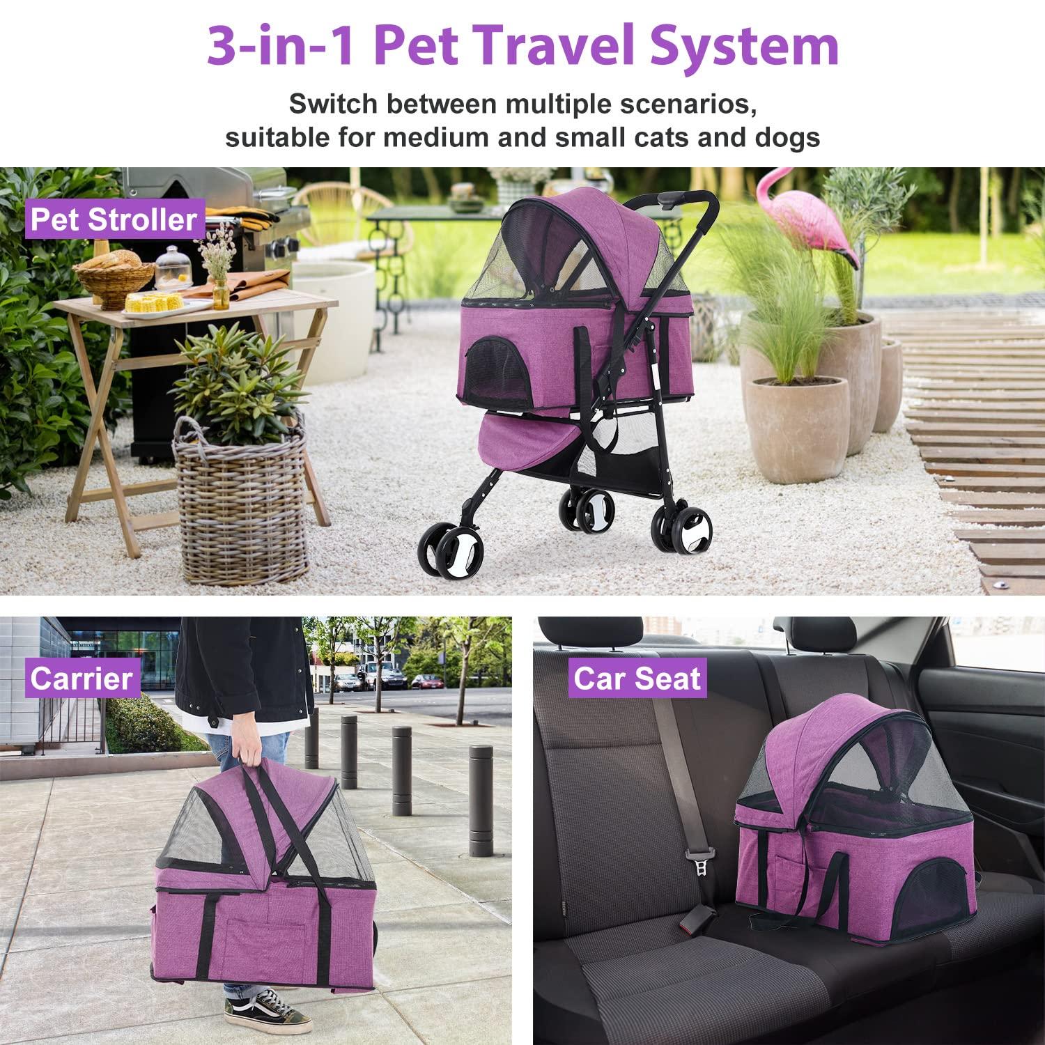 BestPet Foldable Pet Stroller with Detachable Carrier