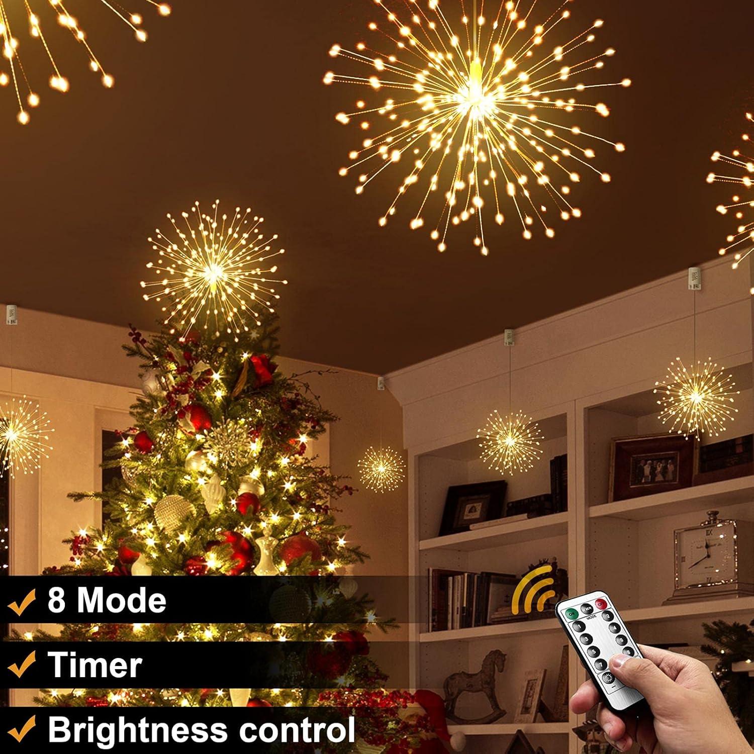 XYKA 200 LED Battery Operated Copper Wire Fairy Lights with Remote 8 Modes Deformable Star Sphere Hanging String Lights for Bedroom Christmas Wedding Patio Garden Timer Warm White Ceiling Decorations