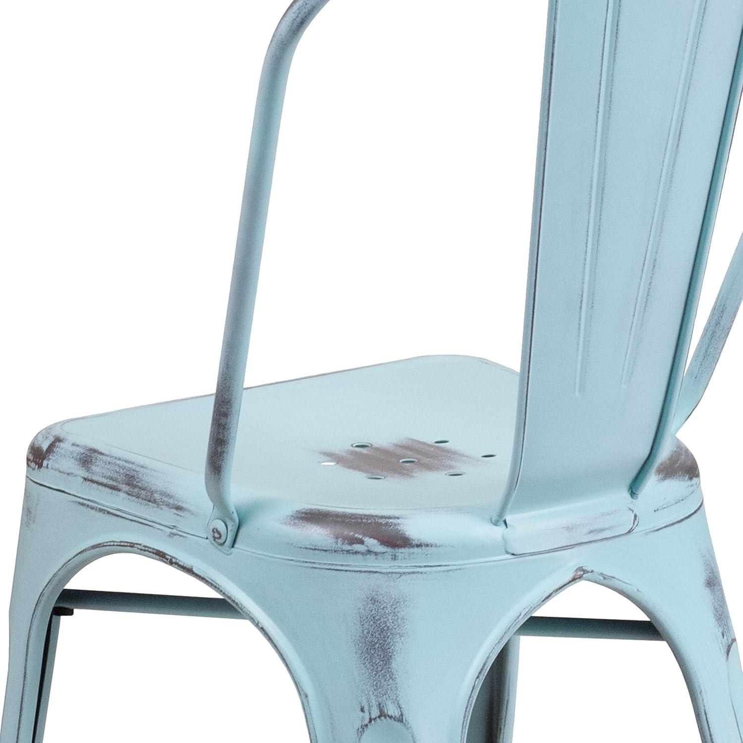 Distressed Green-Blue Metal Stackable Side Chair