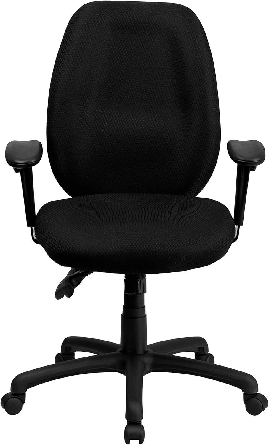 Flash Furniture Rochelle High Back Black Fabric Multifunction Ergonomic Executive Swivel Office Chair with Adjustable Arms