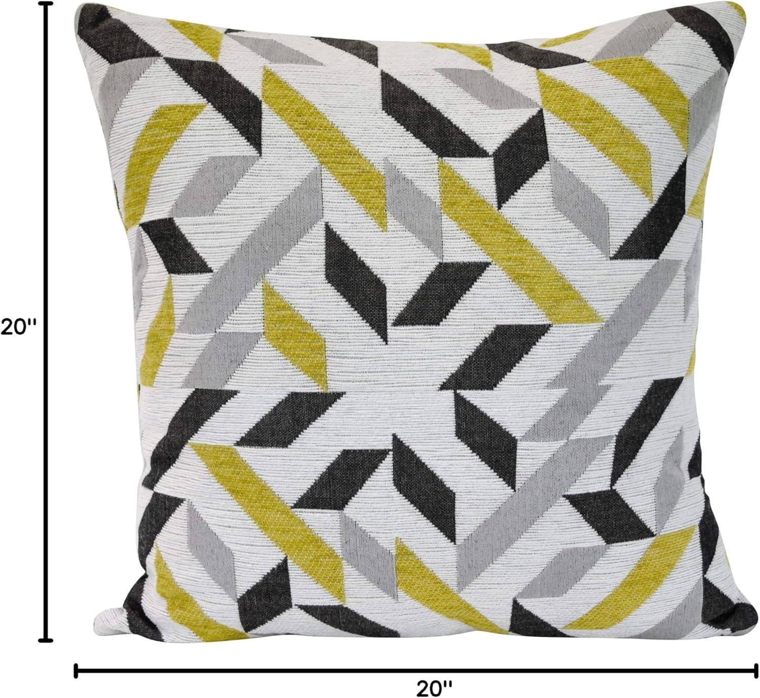 Modern Abstract Yellow and Grey Feather Filled Square Throw Pillow