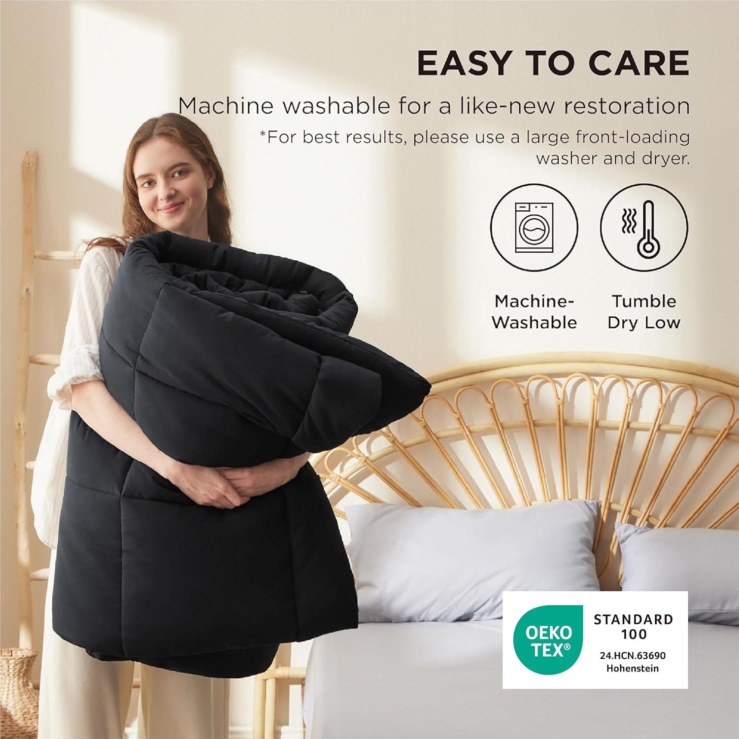 Bedsure Comforter Duvet Insert - Quilted Comforters Queen Size, All Season Duvet, GentleSoft Down Alternative Bedding, with 8 Tabs, Gifts for Women/Men, Black, Queen 88 x 88 Inches