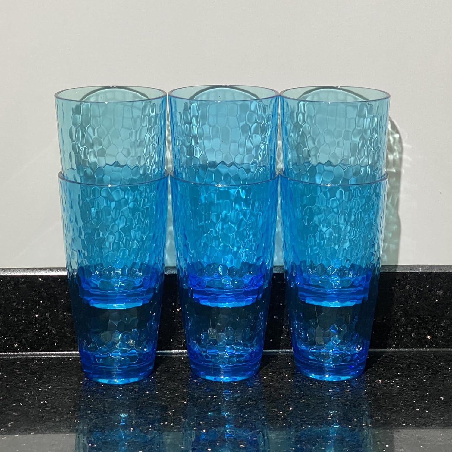 26-Ounce Large Acrylic Glasses Plastic Tumbler/Drinking Cups,Set of 6 Multi-Hammered Style,BPA Free