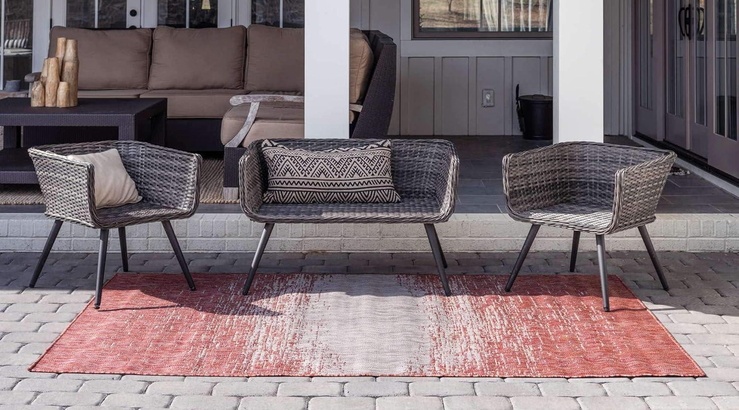 Unique Loom 7' 1 x 10' 0 Rectangle Indoor/Outdoor Modern Rust Red Area Rug