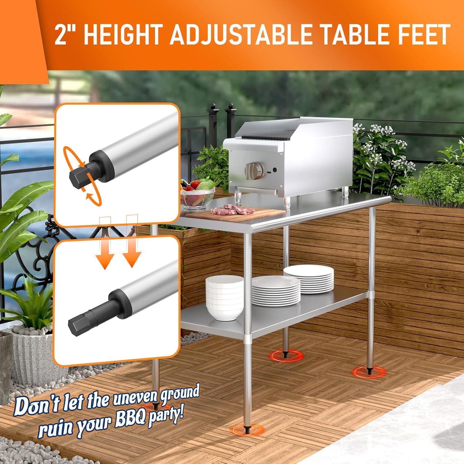 Stainless Steel Table for Food Prep & Work 30 x 48 inches Utility Table with Adjustable Undershelf, Commercial Workstation in Kitchen, Garage, Outdoor BBQ