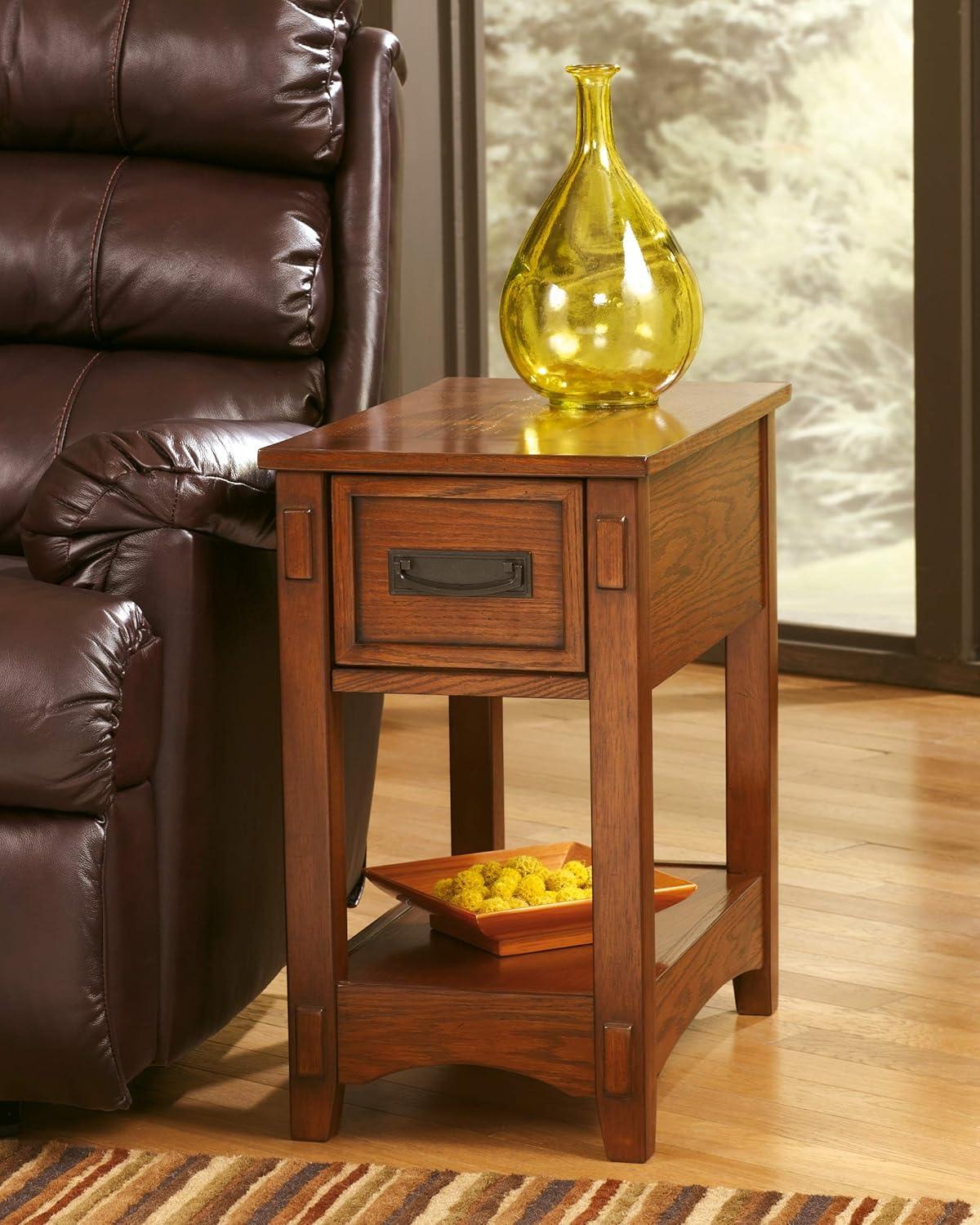 Mission Style 1-Drawer End Table Nightstand in Brown Wood Finish