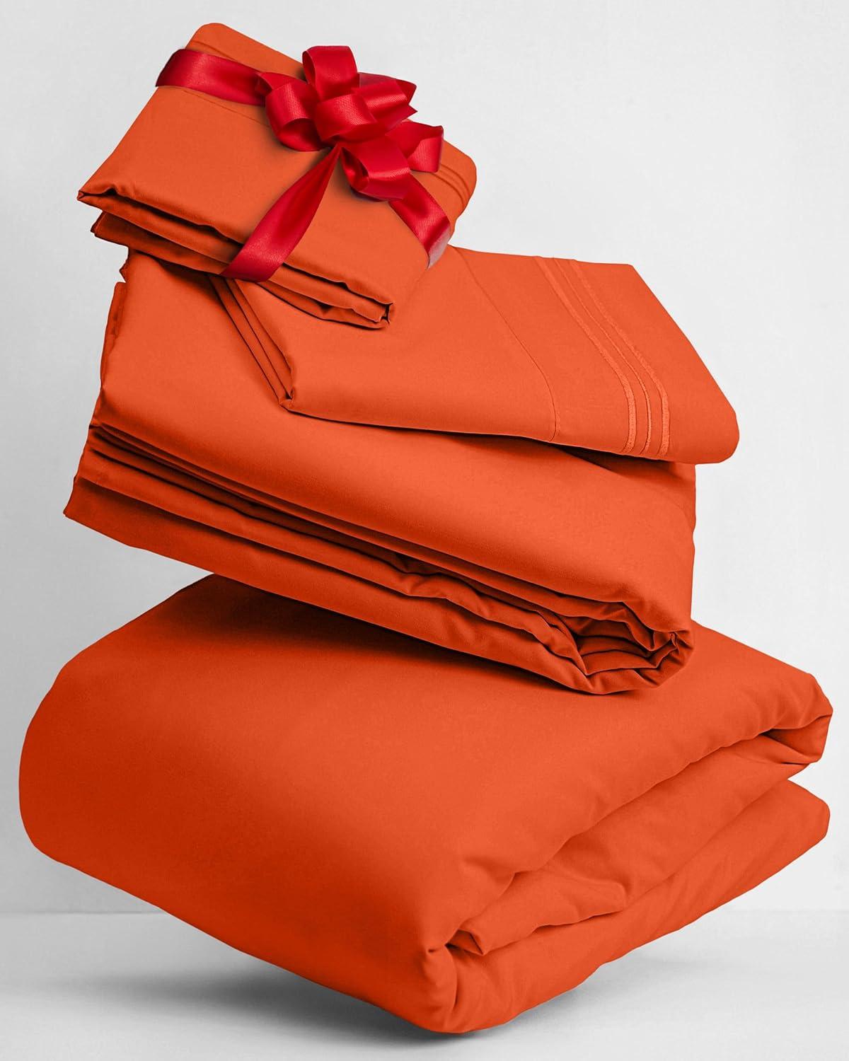 King Poppy Orange Microfiber Deep Pocket Sheet Set