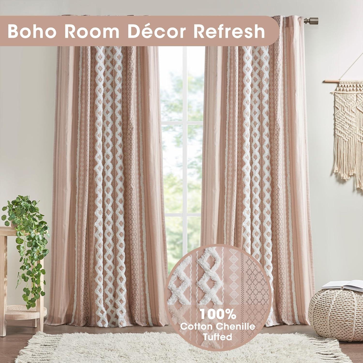 INK+IVY Imani Cotton Printed Boho Single Curtain Panel with Chenille Stripe and Lining