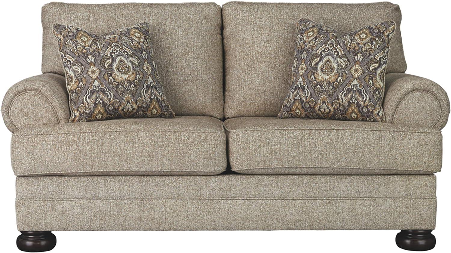 Oatmeal Brown Microfiber Loveseat with Rolled Arms