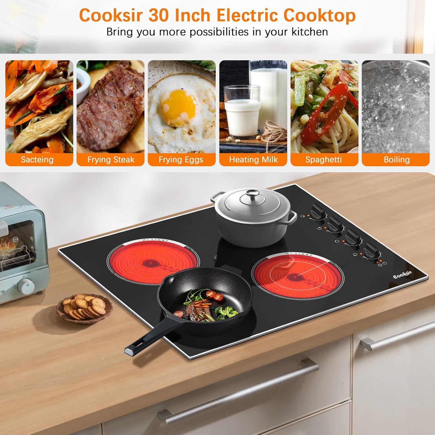 30 Inch Black Ceramic 4-Burner Electric Cooktop with Knob Control