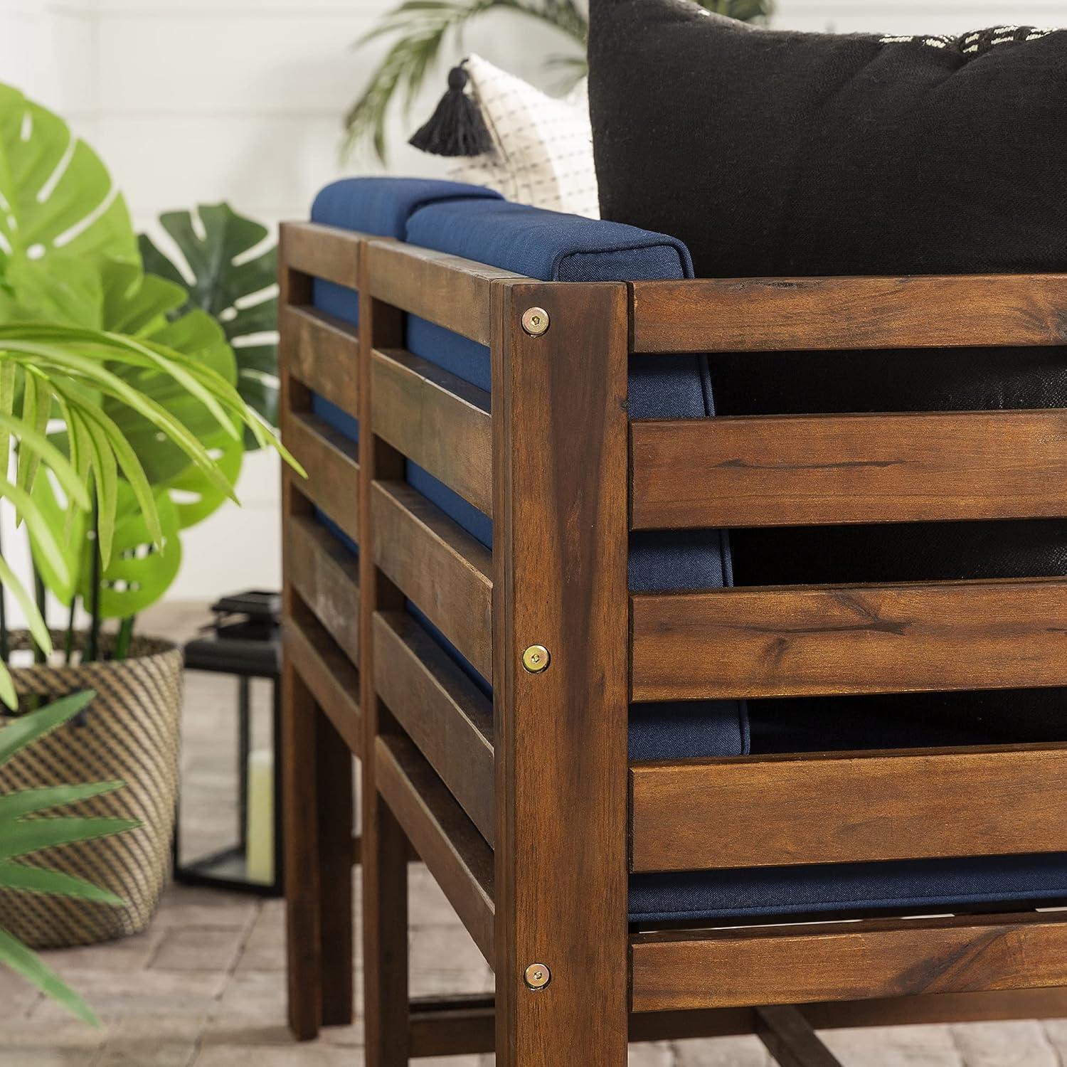 Walker Edison Modern Acacia Modular Patio Sofa Set, Dark Brown/Navy