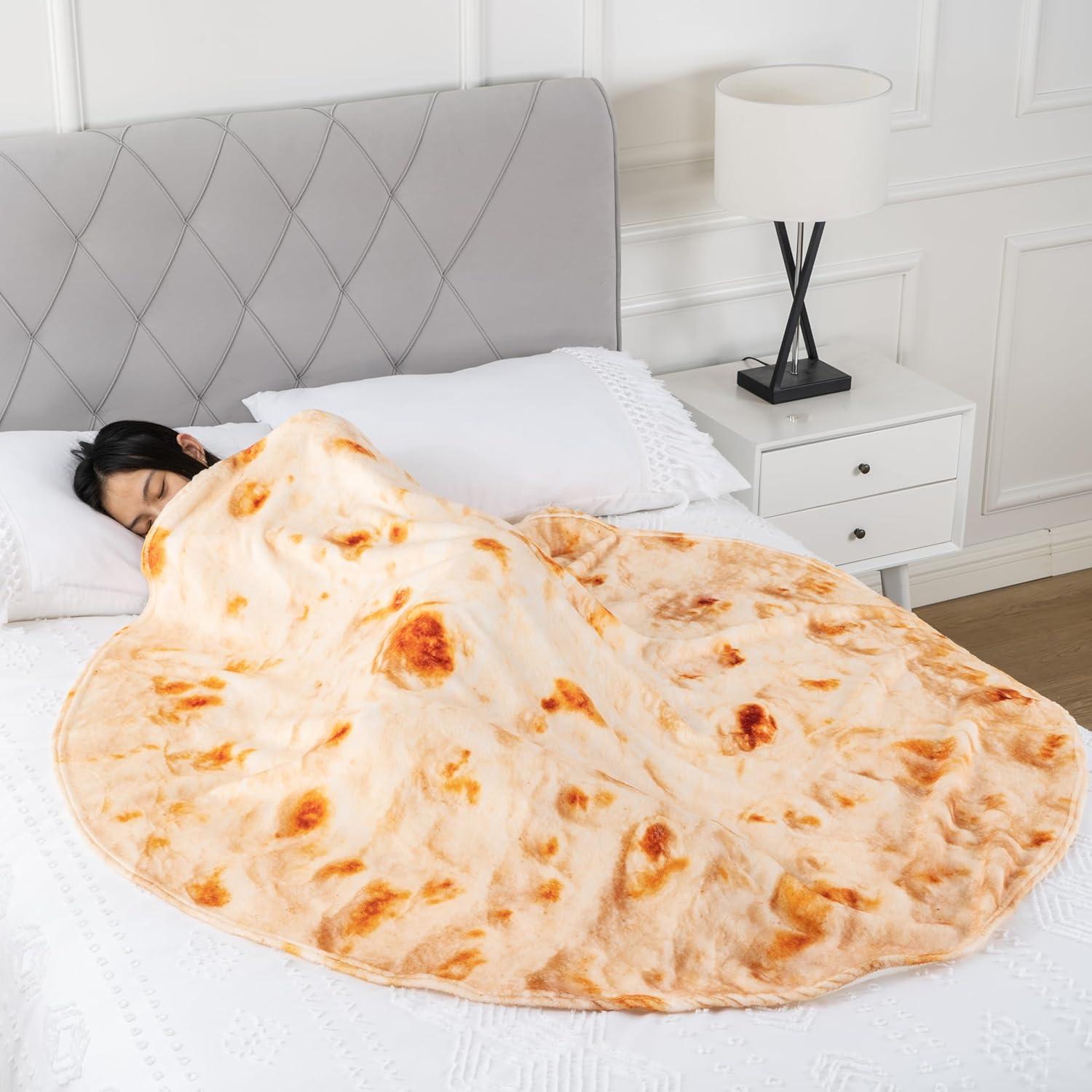 Battilo Tortilla Blanket,Soft Flannel Taco Blanket, Novelty Giant Realistic Food Blanket for Kids,Funny Gift, 71"