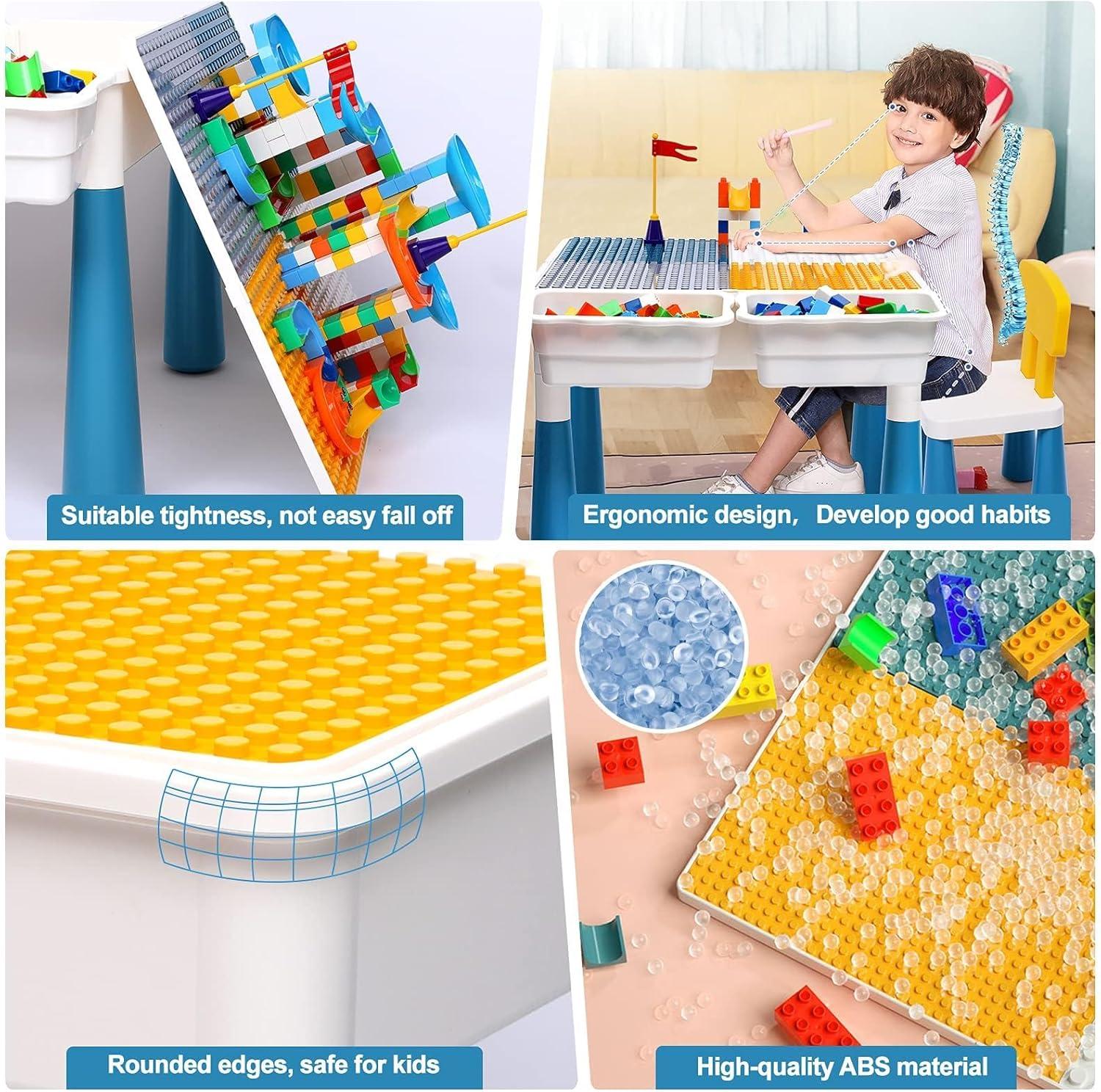 7 in 1 Kids Activity Table and Chair Set with 152Pcs Large Marble Run Building Blocks, Sand/Water Table, Toddler Learning Play Table Toys for Girls Boys Toddler Age 3-7