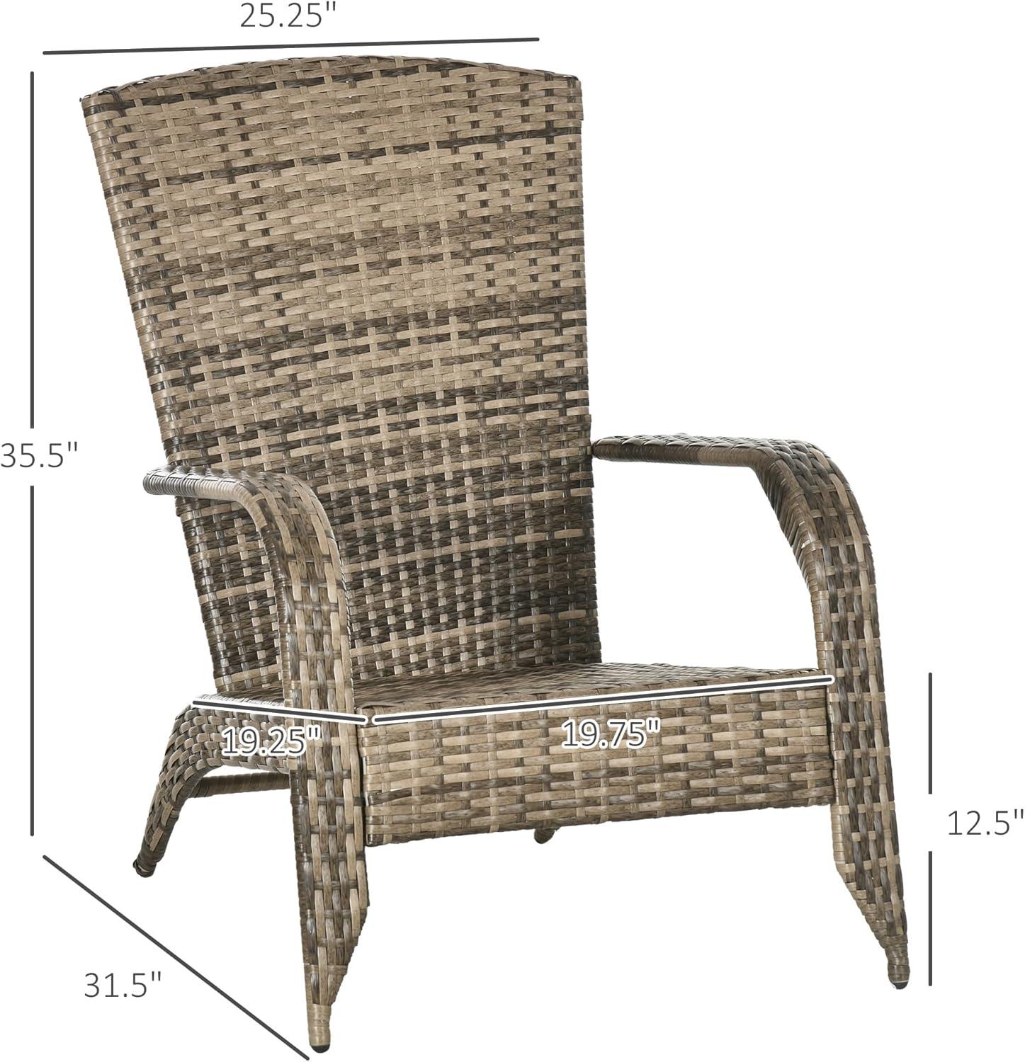 Outsunny Patio Adirondack Chair with All-Weather Rattan Wicker, Soft Cushions, Tall Curved Backrest for Deck or Garden, Light Gray