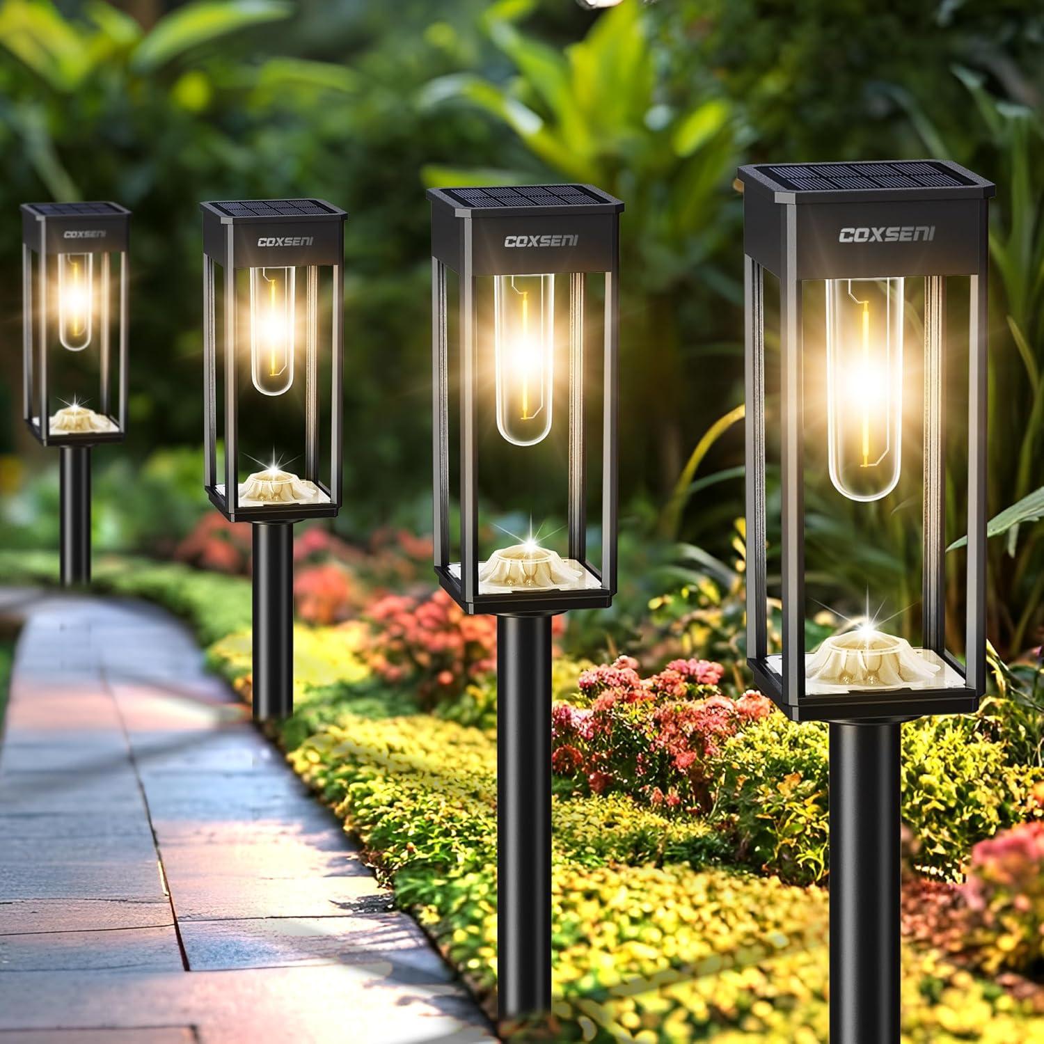 BITPOTT Solar Garden Lighting 8Pack Edison Bulbs Solar Powered Outdoor Pathway Light for Driveway