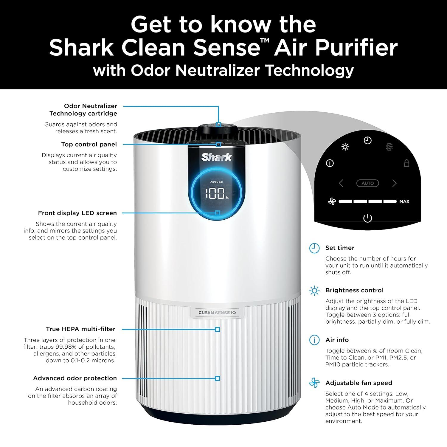 Shark Shark HP132 Clean Sense Air Purifier with Odor Neutralizer Technology, HEPA Filter, 500 sq. ft.White