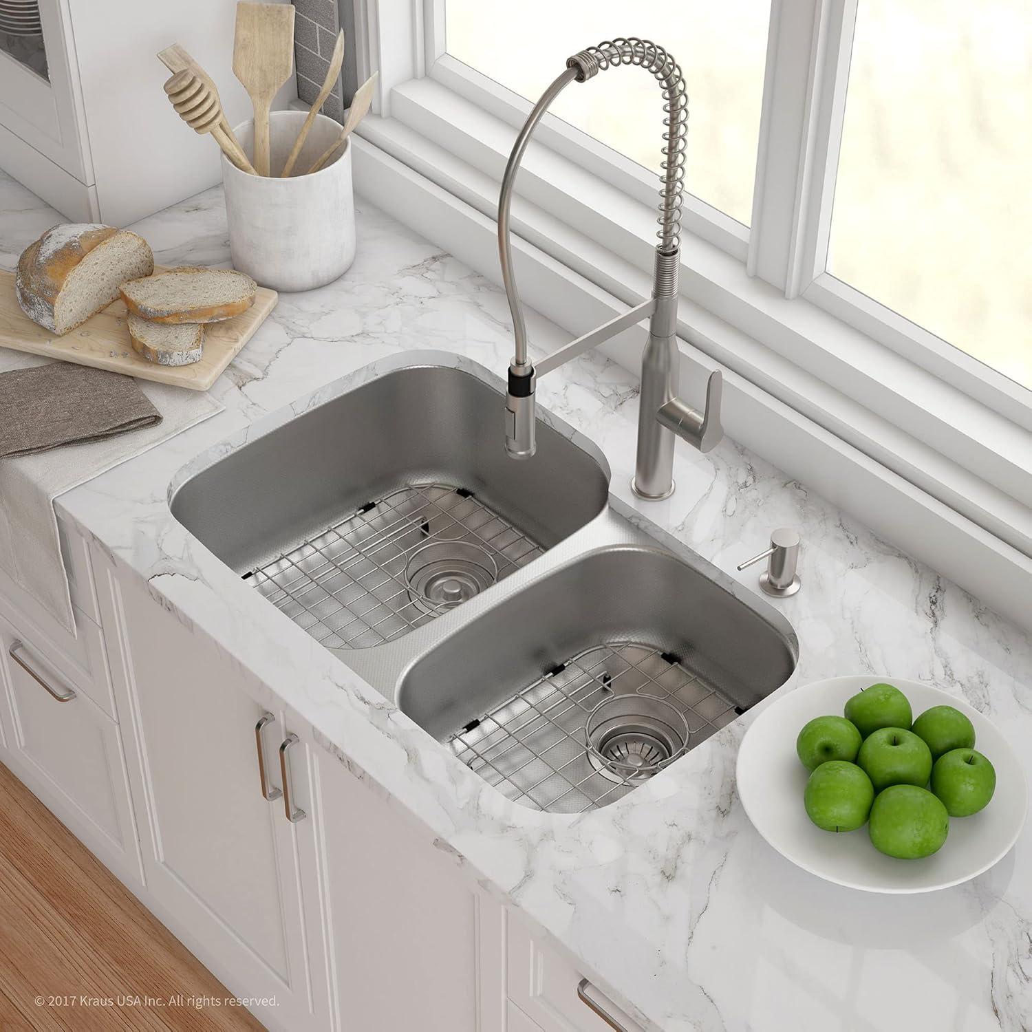 KRAUS Outlast MicroShield™ Scratch-Resist Stainless Steel Undermount 60/40 Double Bowl Sink, 32" L 16 Gauge