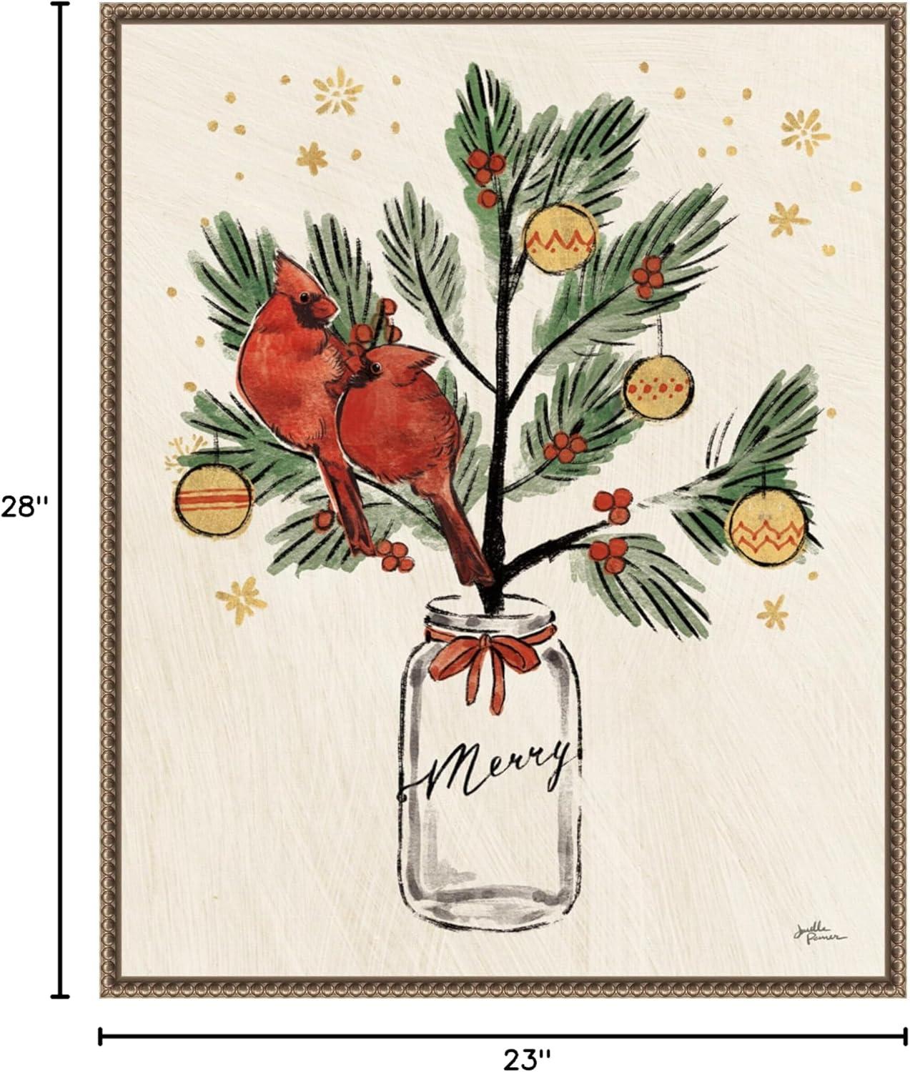 Amanti Art Christmas Lovebirds XIII Merry by Janelle Penner Framed Canvas Wall Art