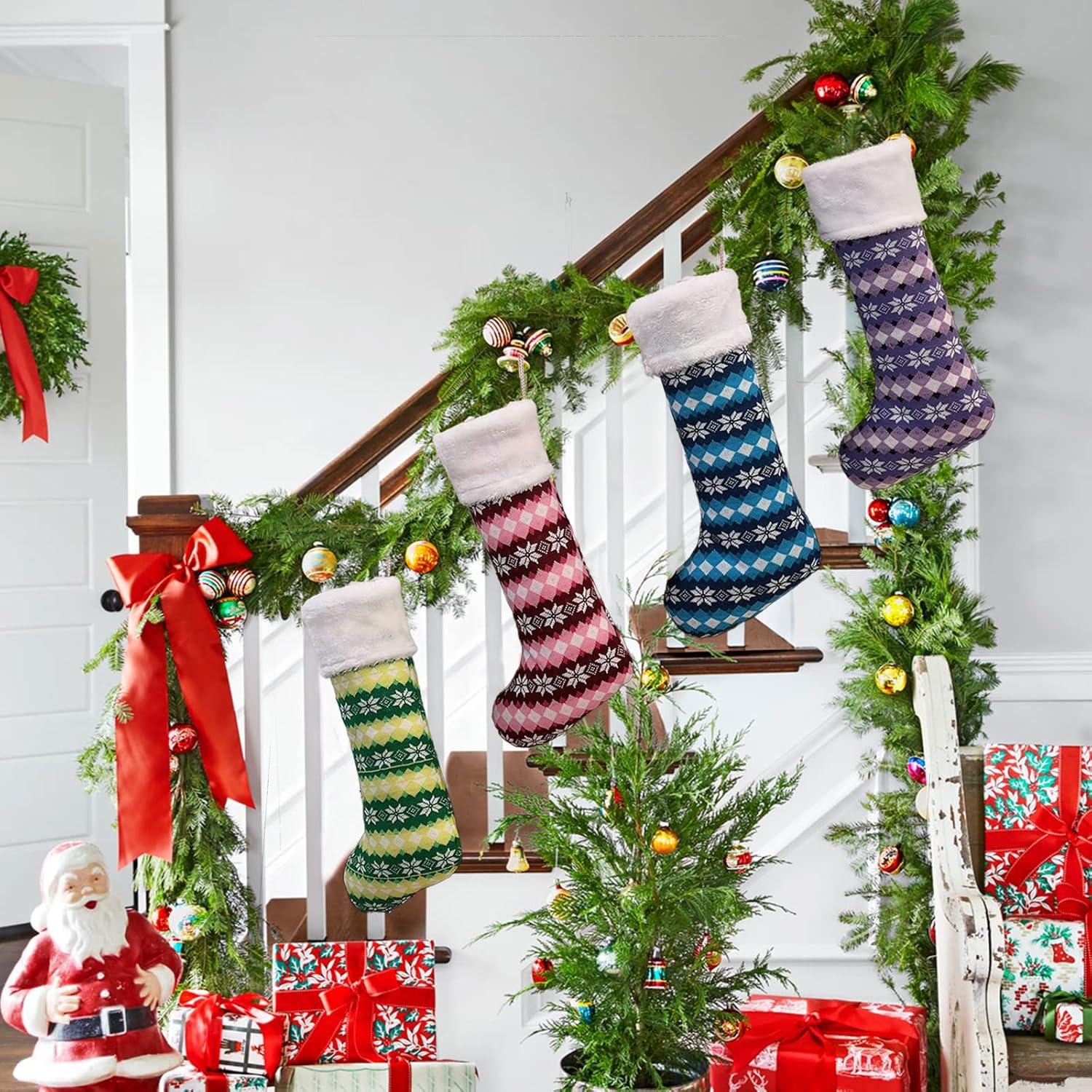 Colorful Knitted Christmas Stockings with Furry White Edge, 20''