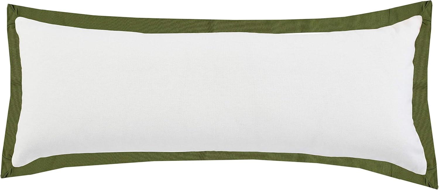 Handwoven White and Green Organic Cotton Rectangular Pillow Cover