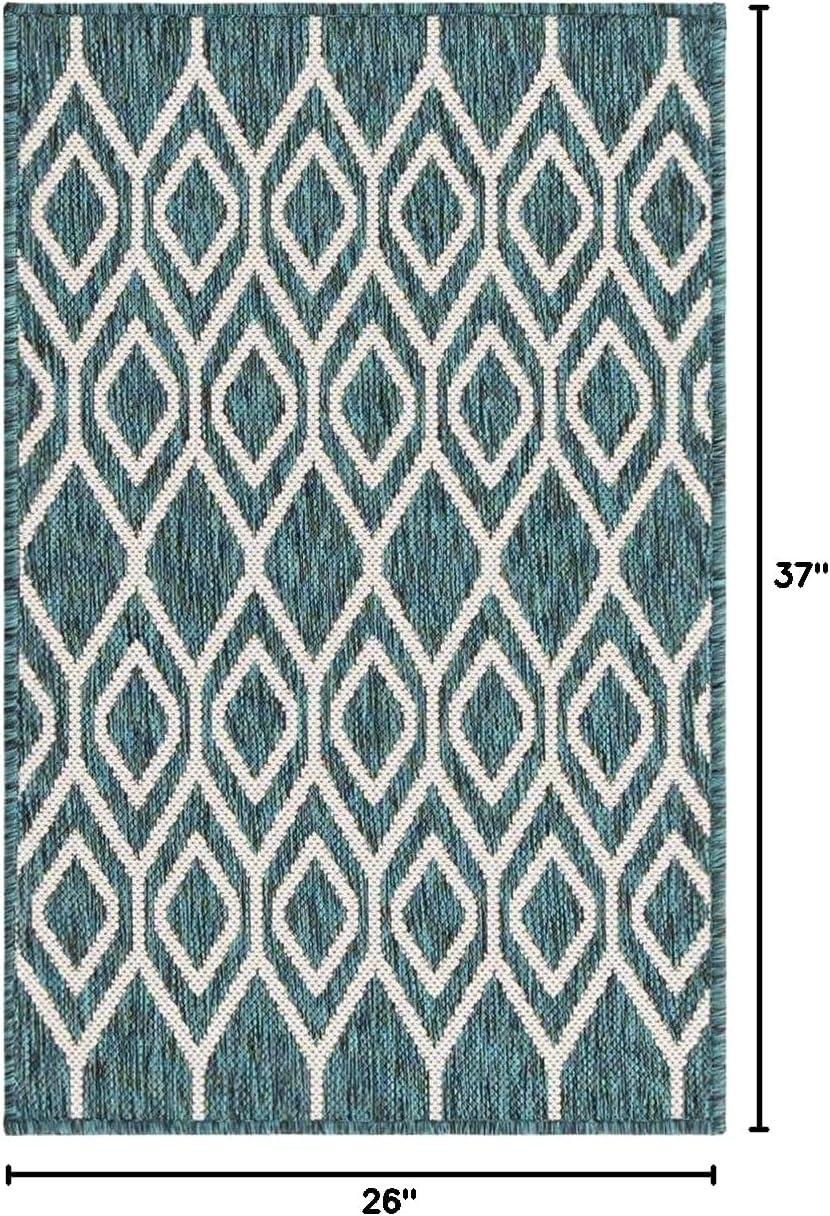 Jill Zarin Outdoor Collection Area Rug - Turks and Caicos (2' x 3' 1" Rectangle Teal/Ivory)