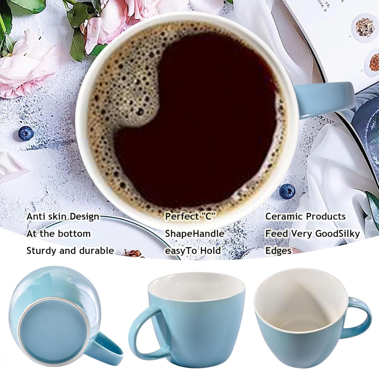 Solid Color Extra Large Ceramic Mugs for Coffee or Soup, Microwave and Dishwasher Safe