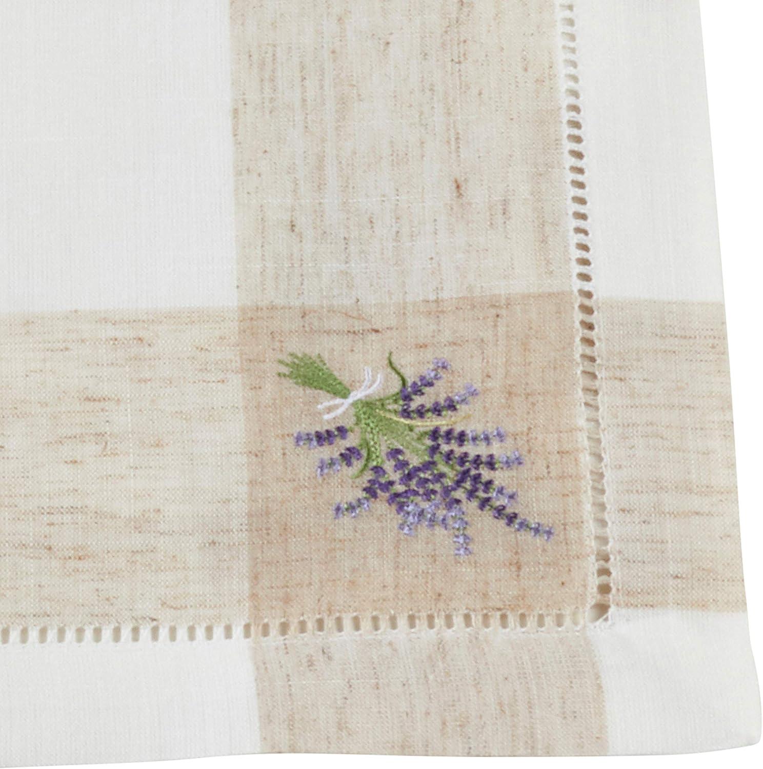 Saro Lifestyle Embroidered Lavender Hemstitch Placemat, 14"x19" Oblong, Ivory (Set of 4)