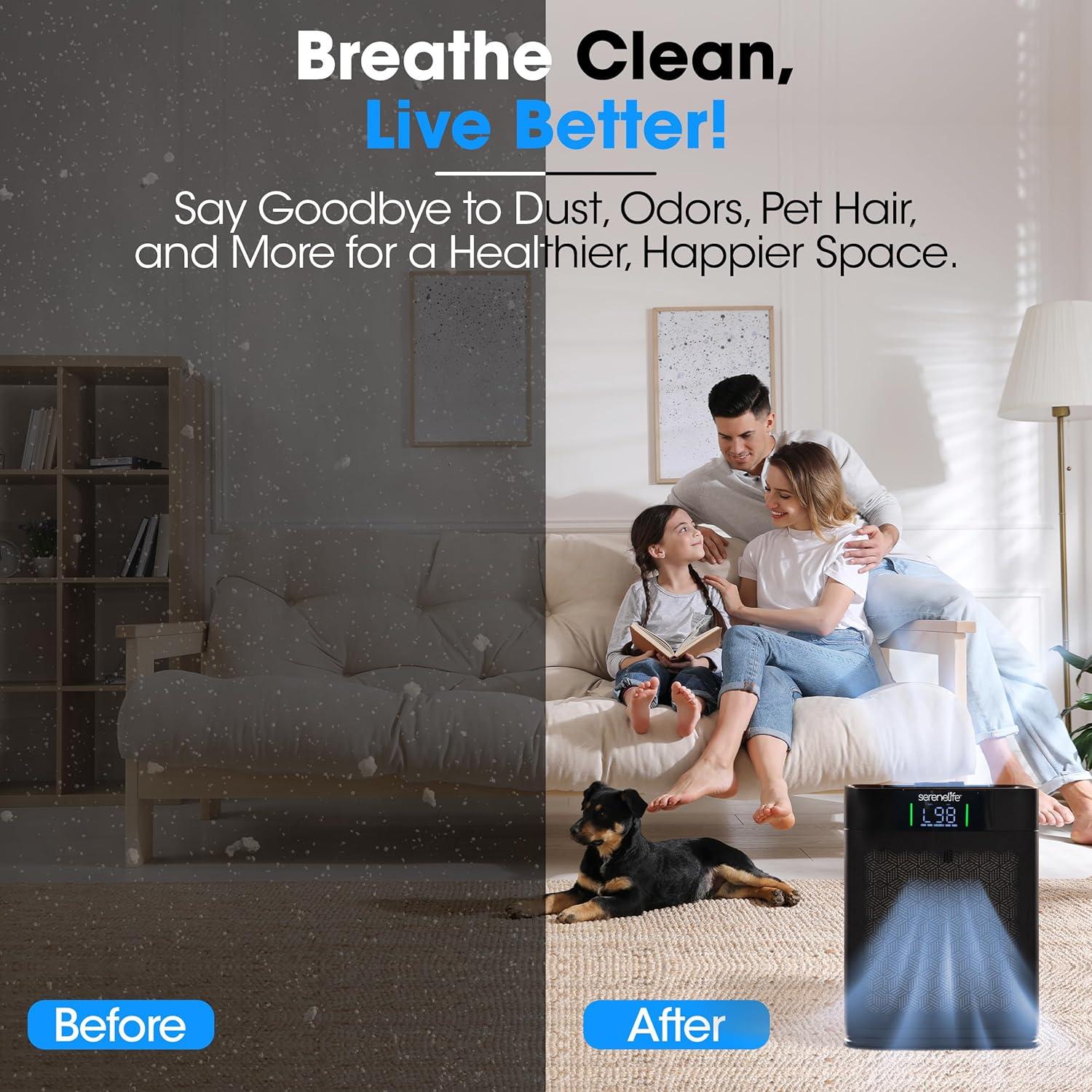 Smart Air Purifier for Home with WiFi Control, HEPA Filter + Real-time Air Quality Monitoring