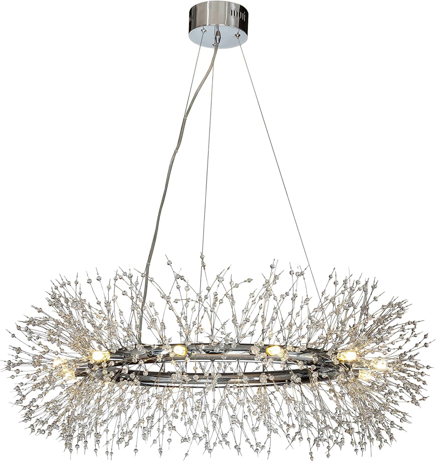 AloaDecor Modern Firework Crystal Chandelier for Dining Room and Living Room Chrome 12 W:39.37*H:15.75in 13 to 24 Inches Chrome 37 to 48 Inches