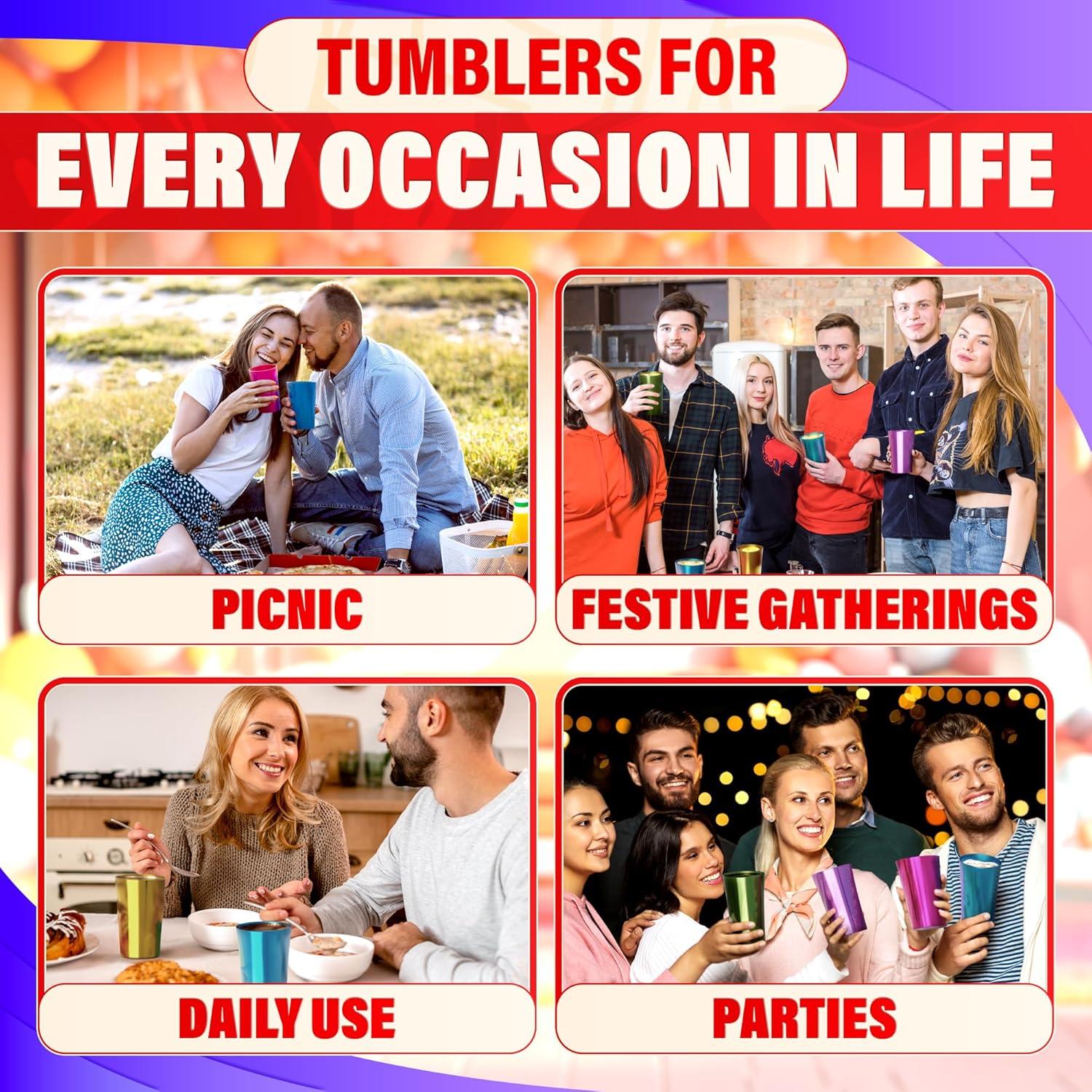 6 Pcs Aluminum Tumblers 15 oz - Lightweight, Durable, and Reusable Metal Cups | Vibrant Festive Colors for Hot and Cold Beverages | Sturdy Anodized Design for Parties and Outdoor Use | Dishwasher Safe