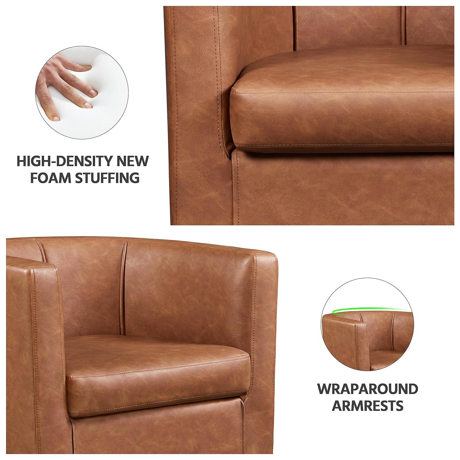 Yaheetech Faux Leather Upholstered Accent Chair Barrel Chairs, Brown