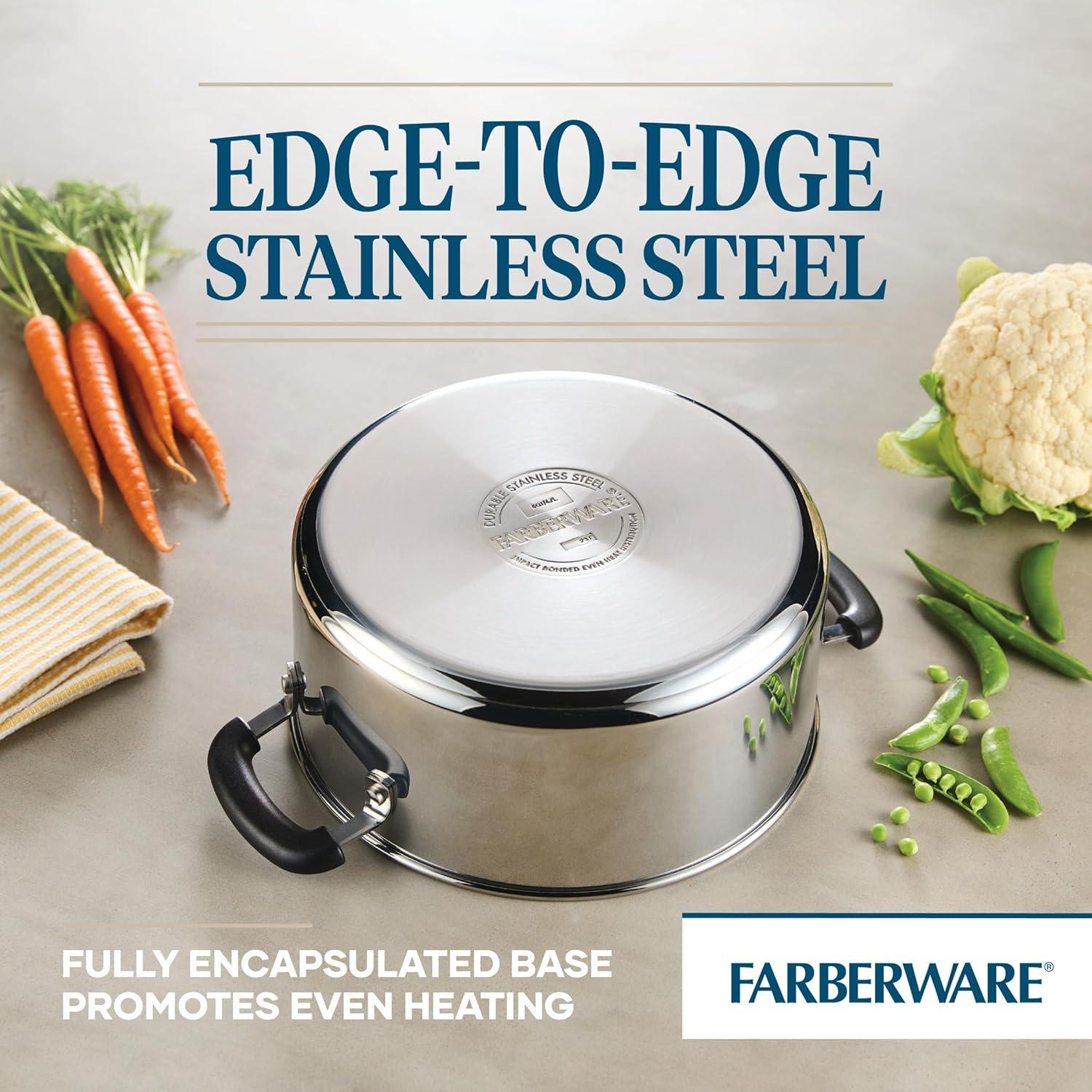 Farberware Brilliance Stainless Steel Dutch Oven  / Casserole Pan With Lid, Dishwasher Safe And Induction Suitable, 5 Quart, Silver